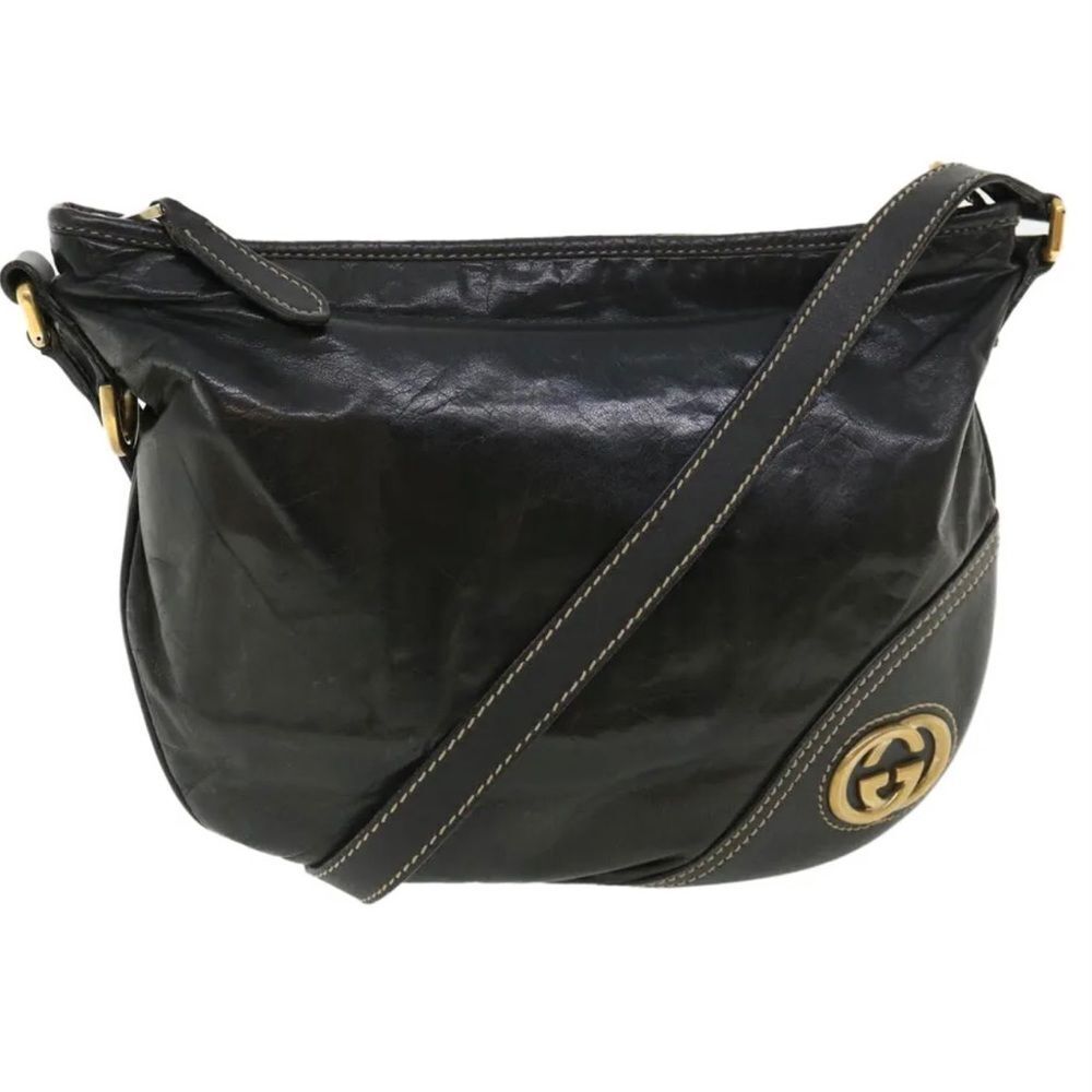 GUCCI Black Leather Shoulder Bag 💼
